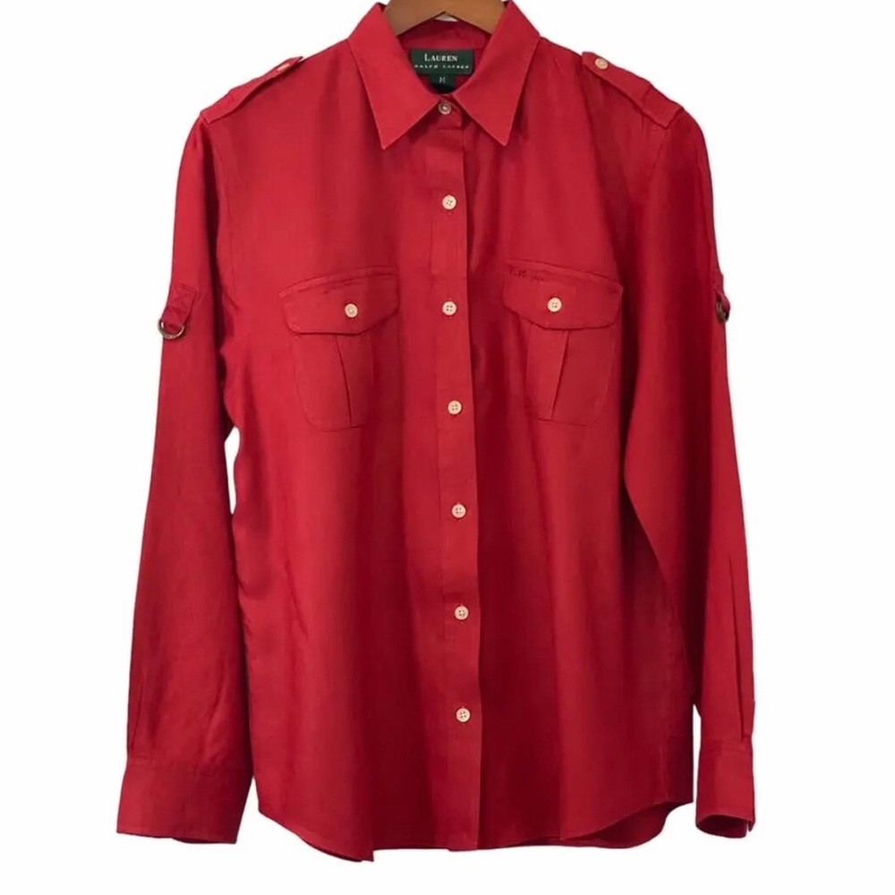 Lauren Ralph Lauren Womens Linen Roll Tab Long Sleeve Button Up Shirt Size M